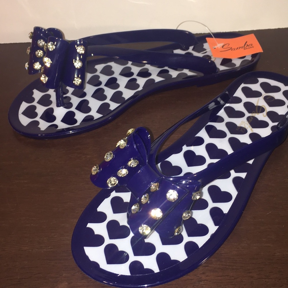 ✨Gel navy blue rhinestone bow sandals✨